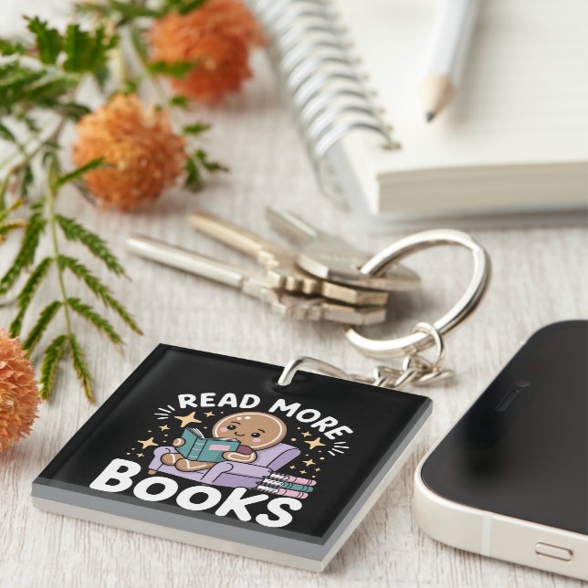 Christmas Teacher Read More Books Funny  Keychain (Front Right)