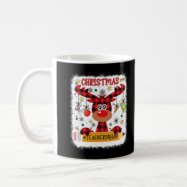 Christmas Teacher Squad Cute Red Plaid Reindeer Sn Coffee Mug (Left)