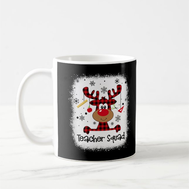 Christmas Teacher Squad Reindeer Bleached Funny Te Coffee Mug (Left)