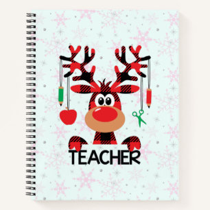 Christmas Teacher with Red Plaid Reindeer Notebook