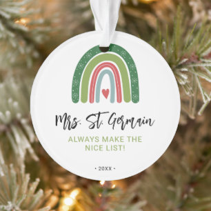 Christmas Teachers Rainbow Nice List Ornament