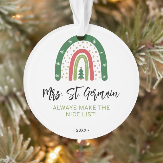 Christmas Teachers Rainbow Nice List Ornament (Tree)