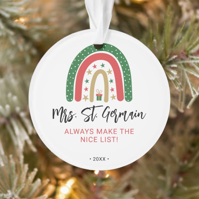Christmas Teachers Rainbow Nice List Ornament (Tree)