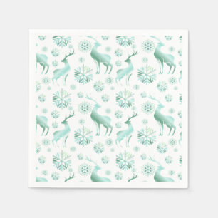Christmas Teal Metallic Snowflakes and Reindeers Napkin