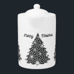 Christmas Teapot with Dotted Tree in Black & White<br><div class="desc">Merry Christmas Teapot in black and white with a dotted Christmas tree with faux sparkles.  Thanks to the Hungryjpeg for some of the elements in the design.</div>