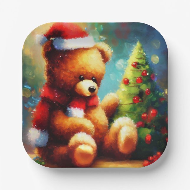 Christmas Teddy Bear 1 Paper Plate (Front)