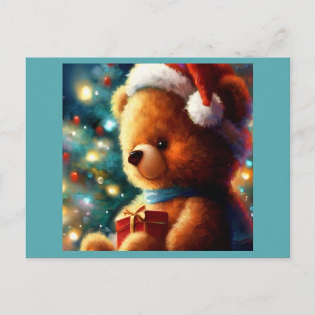 Christmas Teddy Bear 3 Holiday Postcard (Front)