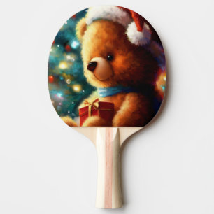 Christmas Teddy Bear (3) Ping Pong Paddle