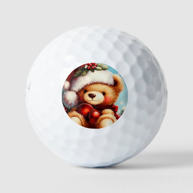 Christmas Teddy Bear (4) Golf Balls (Front)