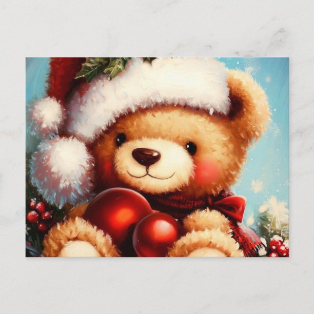 Christmas Teddy Bear 4 Holiday Postcard (Front)