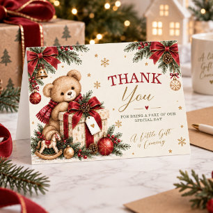 Christmas Teddy Bear Baby Shower Thank You Card
