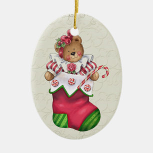 Christmas Teddy Bear Ceramic Ornament