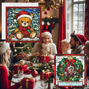 Christmas Teddy Bear Faux Stained Glass