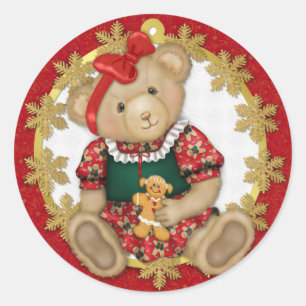 Christmas Teddy Bear - Girl Classic Round Sticker