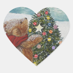 Christmas Teddy Bear Heart Sticker