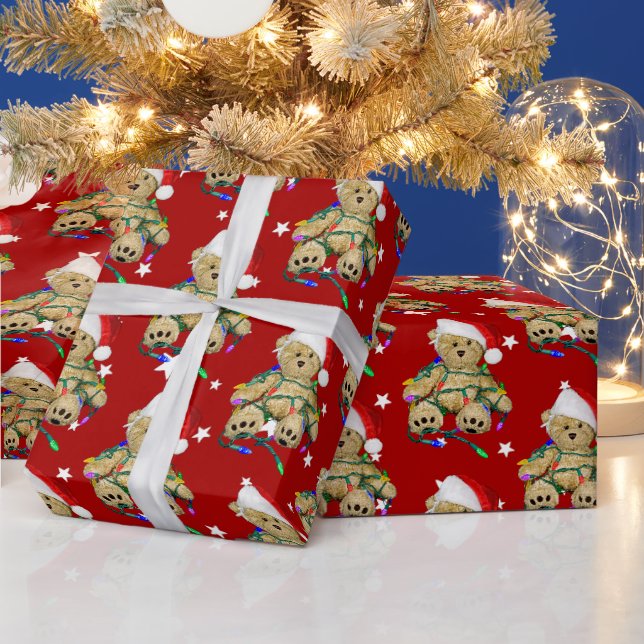 Christmas Teddy Bear In Lights Wrapping Paper (Holidays)