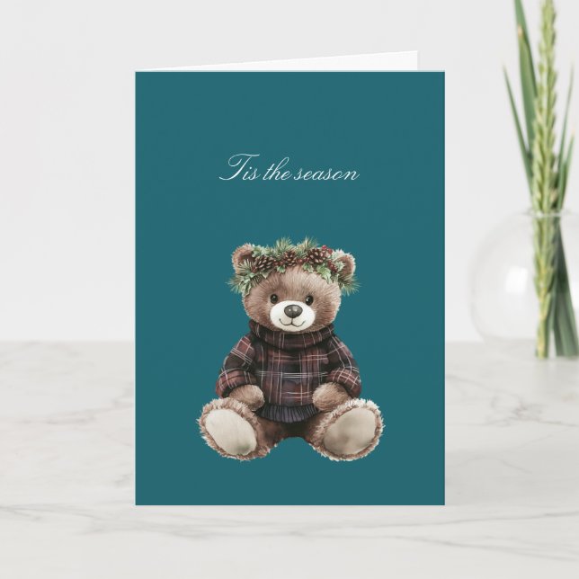 Christmas Teddy Bear in Plaid   Card (Front)