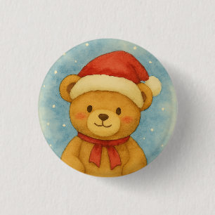 Christmas Teddy Bear in Snowy Wonderland 1 Inch Round Button
