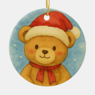 Christmas Teddy Bear in Snowy Wonderland Ceramic Ornament