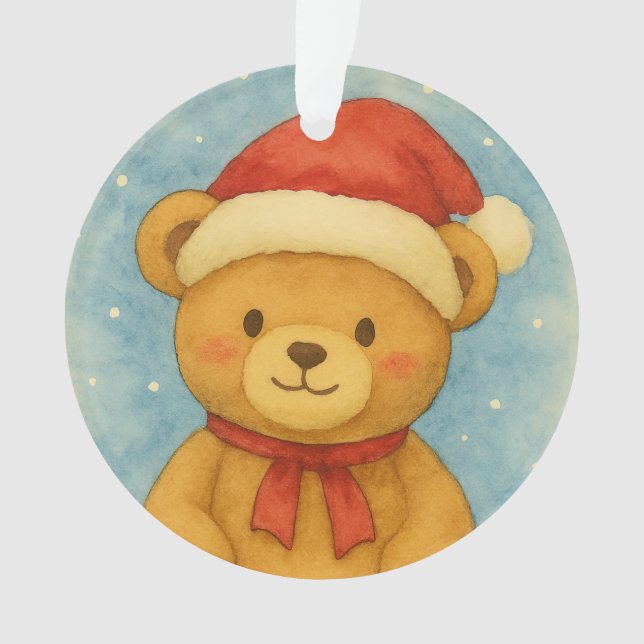 Christmas Teddy Bear in Snowy Wonderland Ornament (Front)