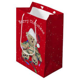 Christmas Teddy Bear In Tangled Lights Medium Gift Bag