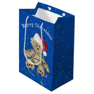 Christmas Teddy Bear In Tangled Lights  Medium Gift Bag