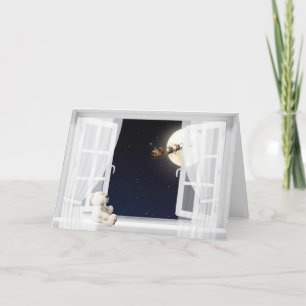 Christmas Teddy bear in window Holiday Card