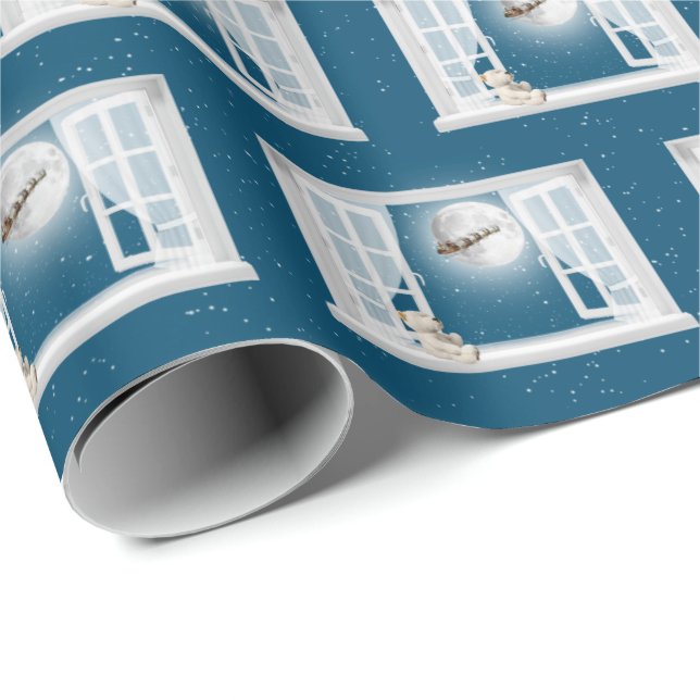 Christmas Teddy Bear in Window Wrapping Paper (Roll Corner)