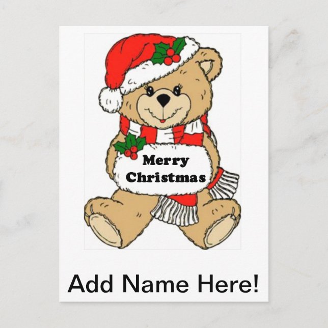 Christmas Teddy Bear Message Holiday Postcard (Front)