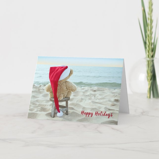 Christmas Teddy Bear Miss You Holiday Card (Front)