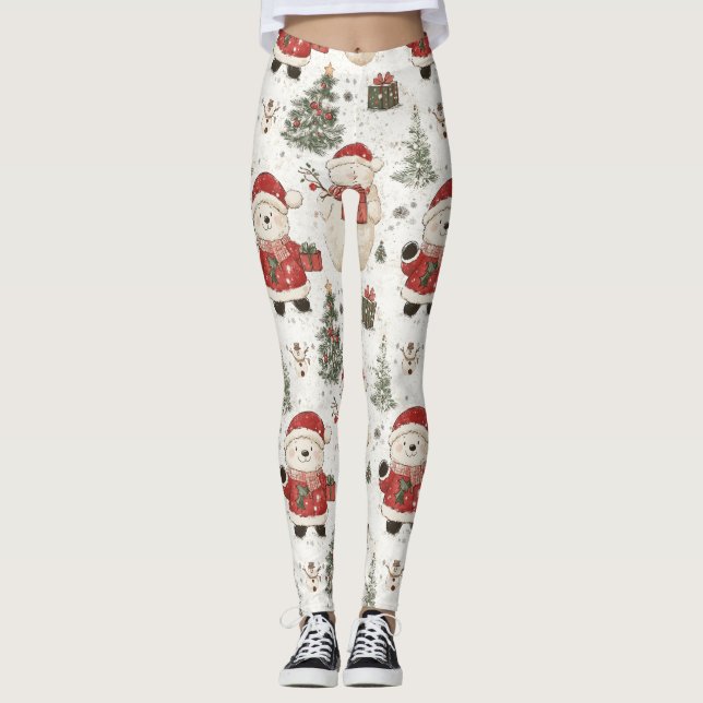 Christmas Teddy Bear Santa Pattern (1) Leggings (Front)
