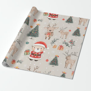 Christmas Teddy Bear Santa Pattern (1) Wrapping Paper