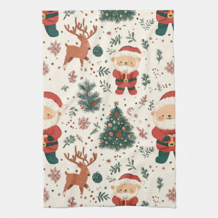 Christmas Teddy Bear Santa Pattern (2) Kitchen Towel