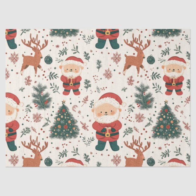 Christmas Teddy Bear Santa Pattern (2) Tissue Paper (Front)