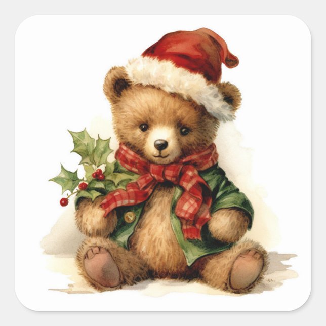 Christmas Teddy Bear Square Sticker (Front)