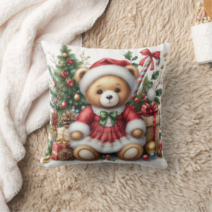 Christmas Teddy Bear Throw Pillow