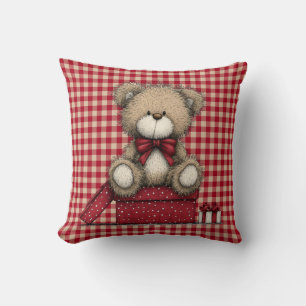 Christmas Teddy Bear Throw Pillow