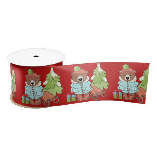 Christmas Teddy Bear, Tree, Sled  Satin Ribbon