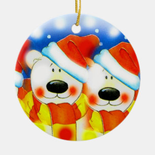 Christmas teddy bears ceramic ornament