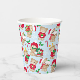 Christmas Teddy Bears in Red and Green Paper Cups