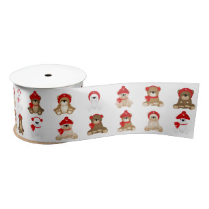 Christmas Teddy Bears Winter Hats Satin Ribbon