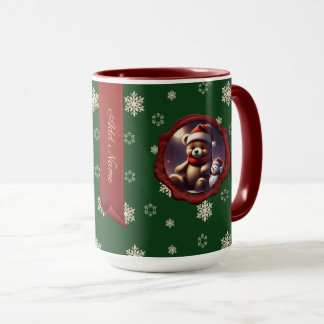Christmas Teddy Friend Personalized Banner Green Mug