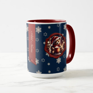 Christmas Teddy HotCocoa Personalized Banner Blue Mug