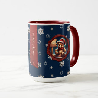 Christmas Teddy Sign Personalized Banner Blue Mug