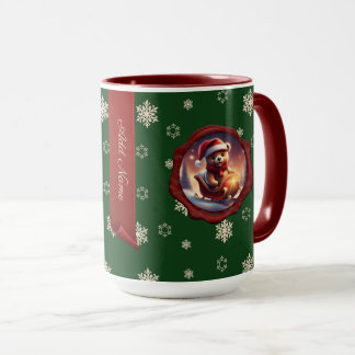 Christmas Teddy Sleigh Personalized Banner Green Mug