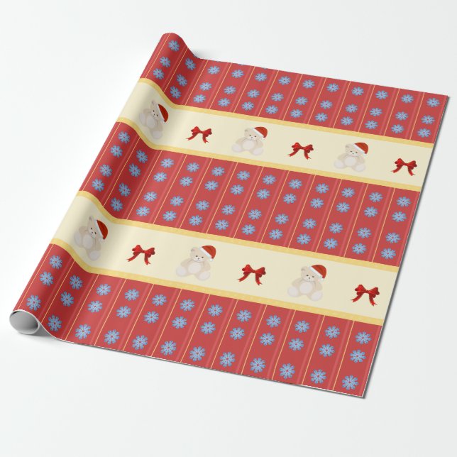 Christmas Teddy Wrapping Paper (Unrolled)