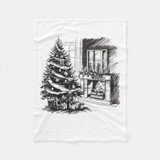 Christmas Tees Xmas Sketch Pic Tree Presents Gifts Fleece Blanket