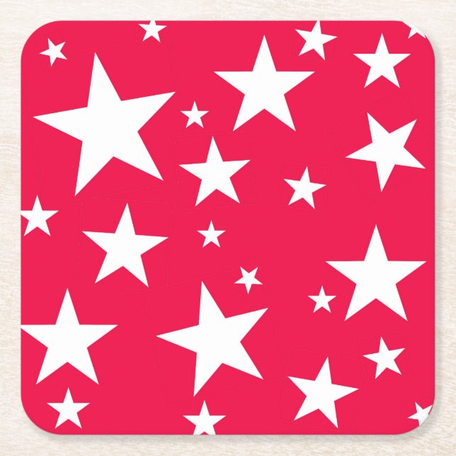 Christmas Template Red White Stars Elegant Square Paper Coaster (Front)