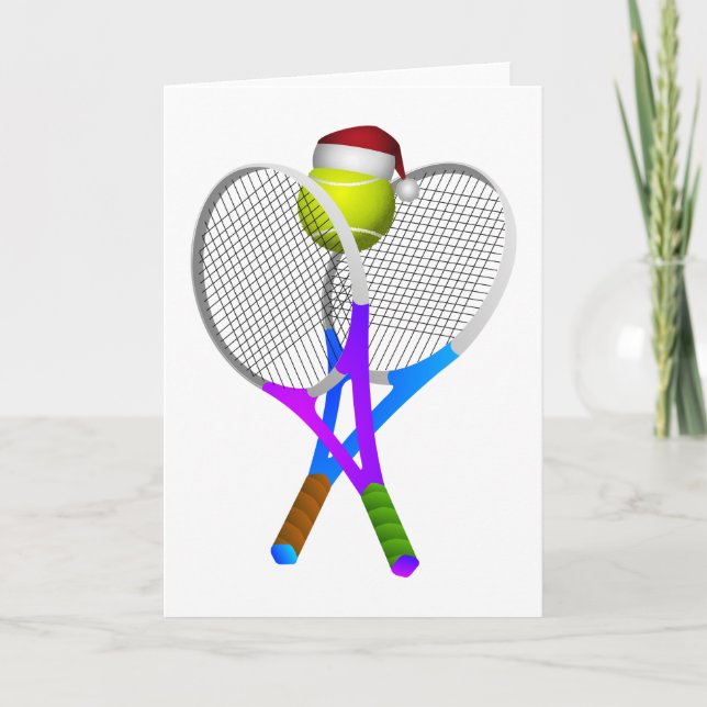 Christmas Tennis Ball and Rackets Holiday Card (Front)