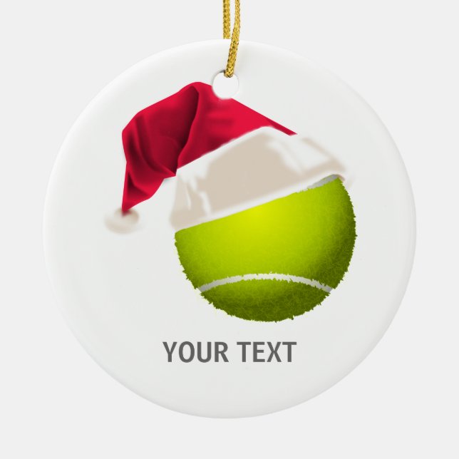 Christmas Tennis Ball Santa Hat Ceramic Ornament (Front)